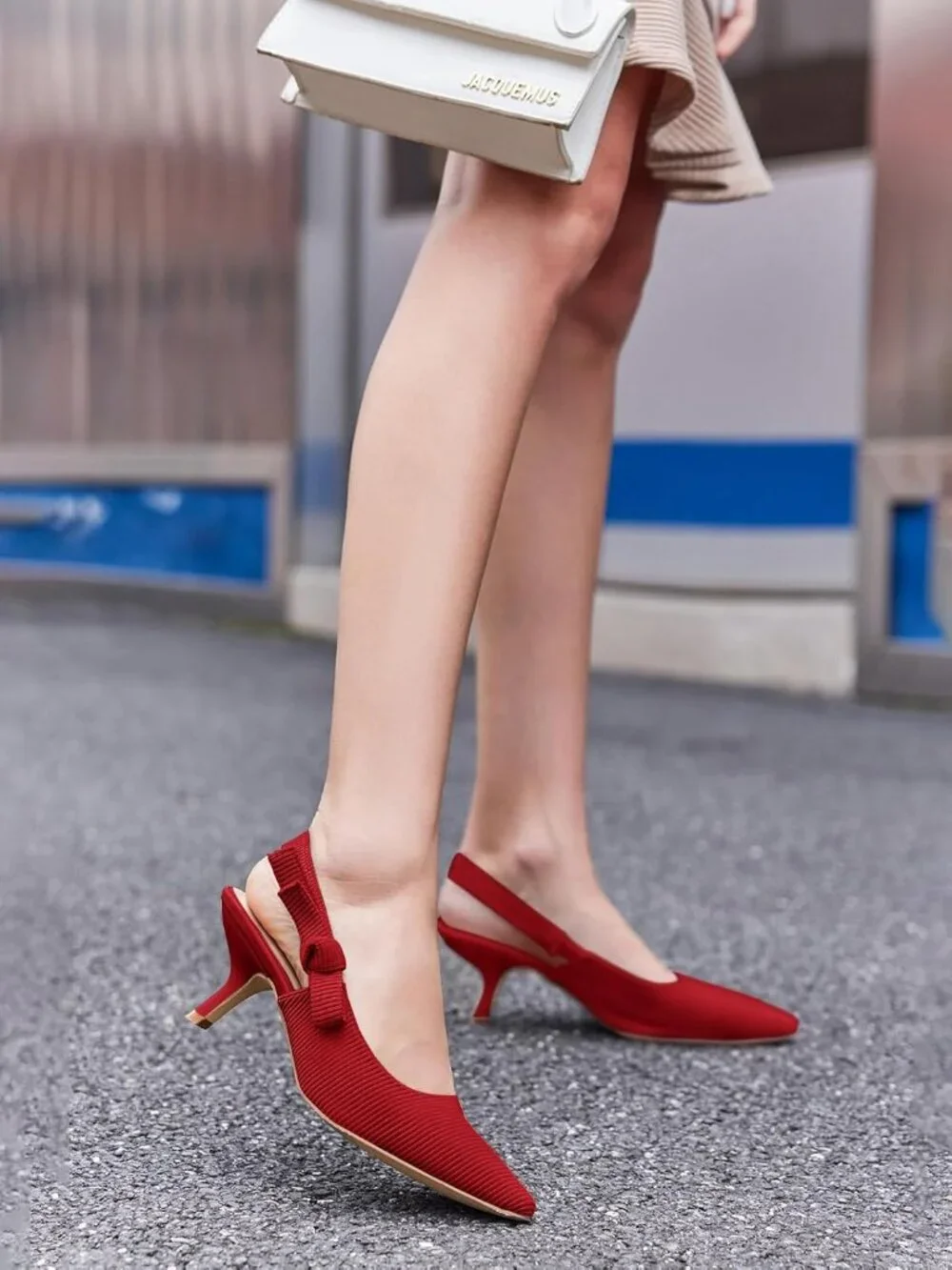 Women's Red Slingback Kitten Heels Closed Pointed Toe Slip On Pumps Dress Shoes